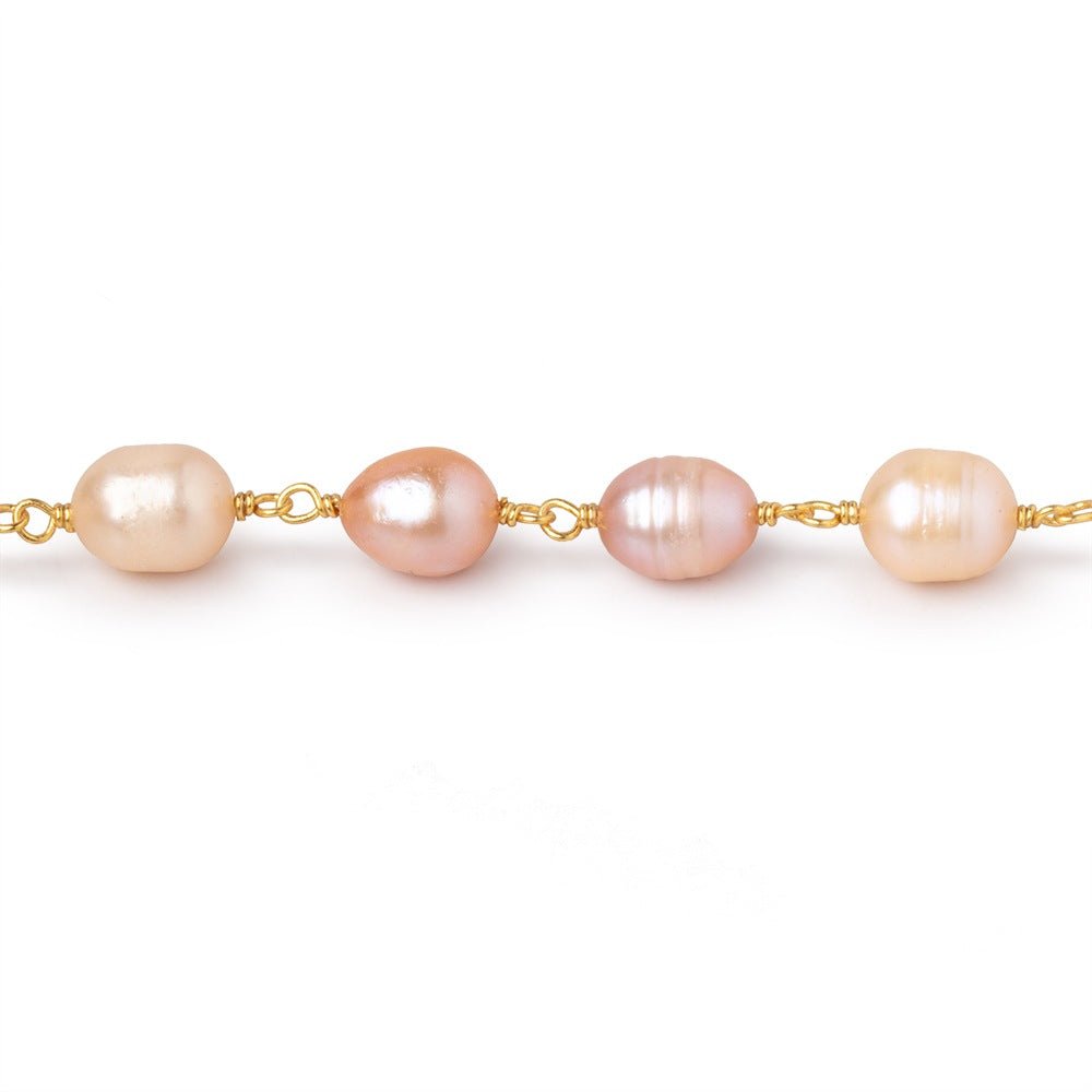 8-9mm Peachy Pink Baroque Pearls on Vermeil Chain
