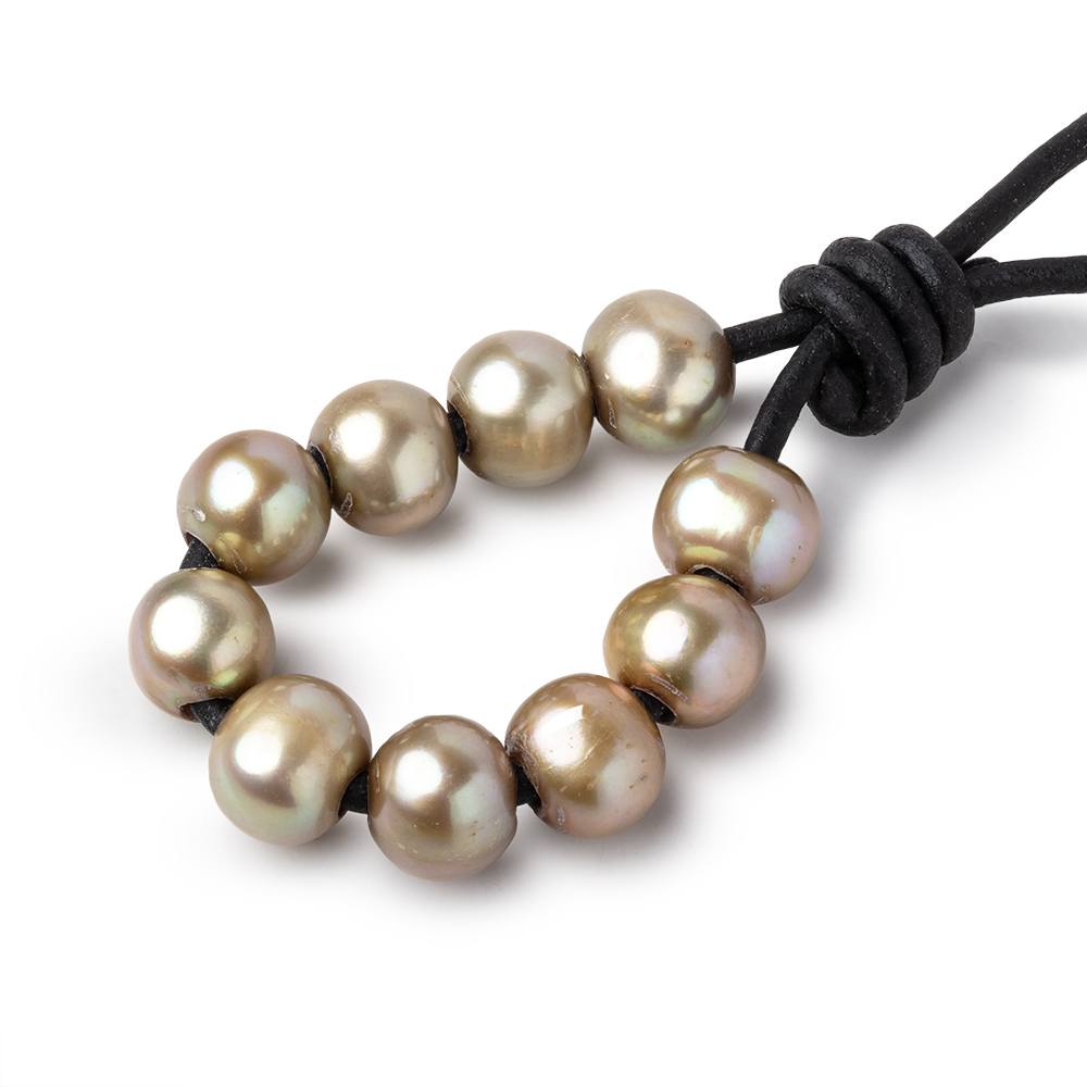 8-9mm Antique Brass Large Hole Off Round Pearls Set of 10