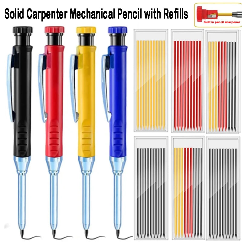 Solid Carpenter Pencil Woodworking Tools Mechanical Pencil with Refill Construction Job Tools Stationery Office School Supplies