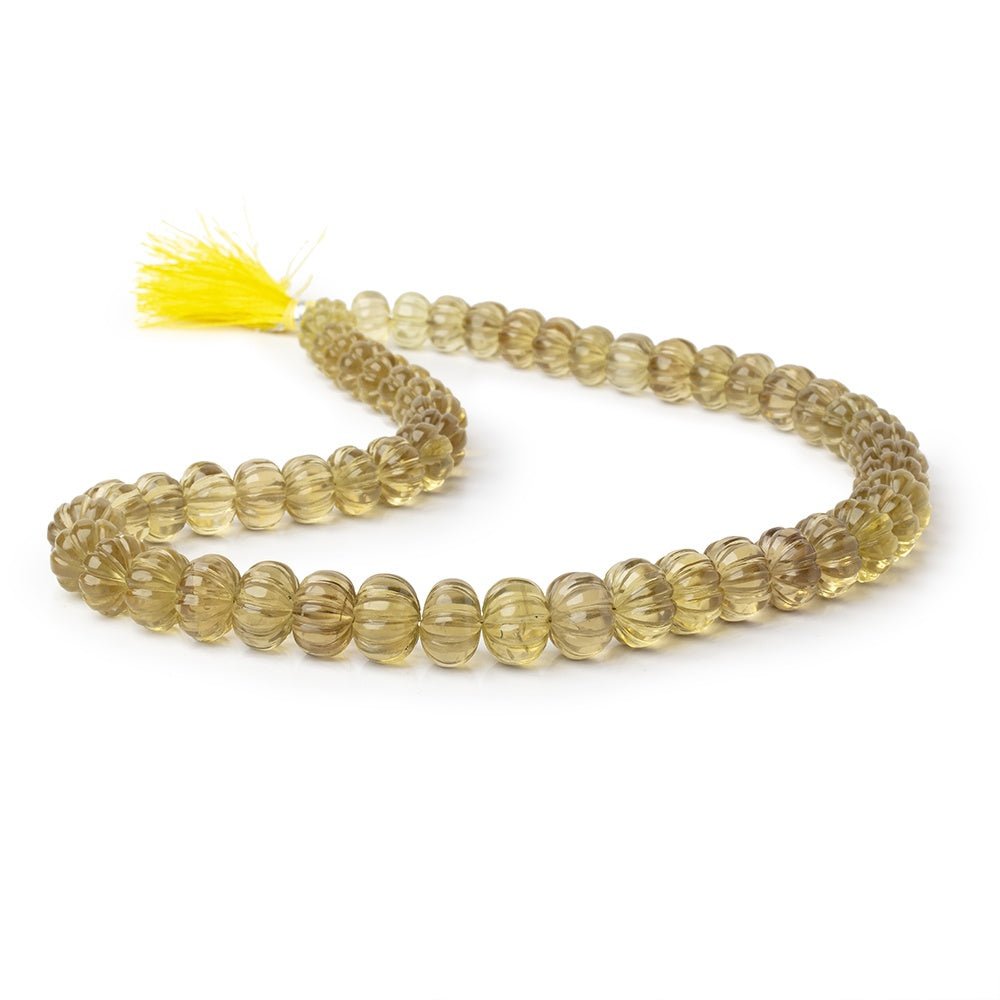8.5-12.5mm Lemon Quartz Hand Carved Melon Rondelles 17 inch 55 Beads AA