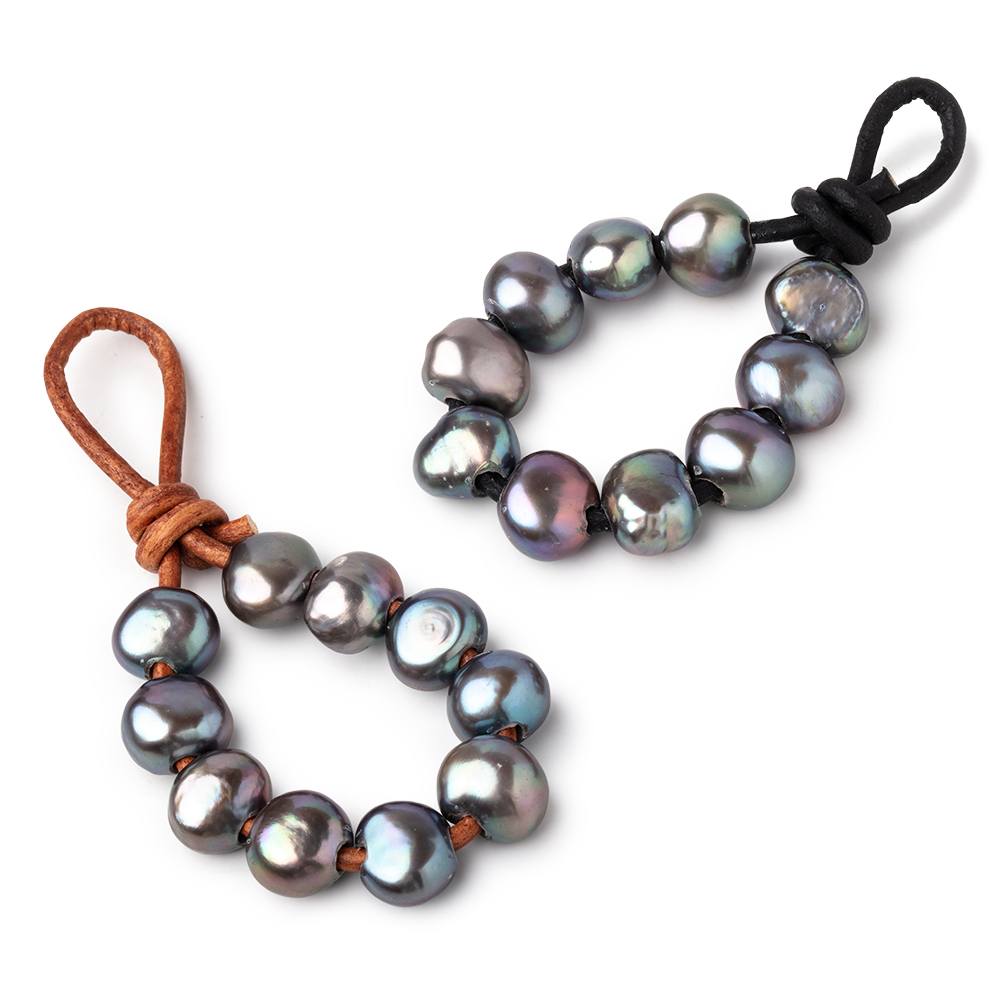 8.5-9.5mm Dark Aqua Silver Large Hole Baroque Pearls Set of 10