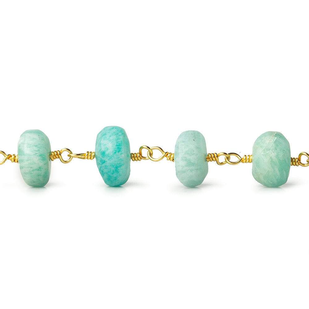 8.5-9.5mm Matte Amazonite plain rondelle Gold plated Chain by the foot 20 pcs