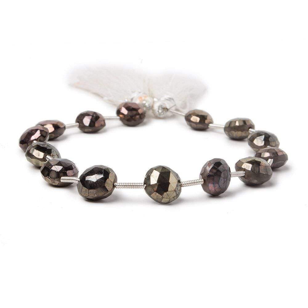 8.5-9mm Mystic Golden Green Black Spinel faceted coin beads 7.5 inch 13 pieces