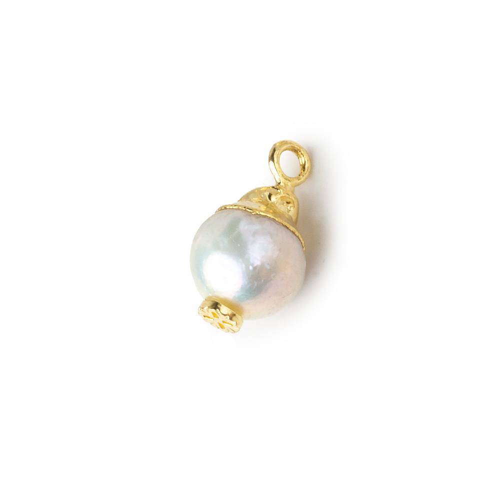 8.5mm Gold Leafed White Drop Freshwater Pearl Pendant Focal Bead 1 piece