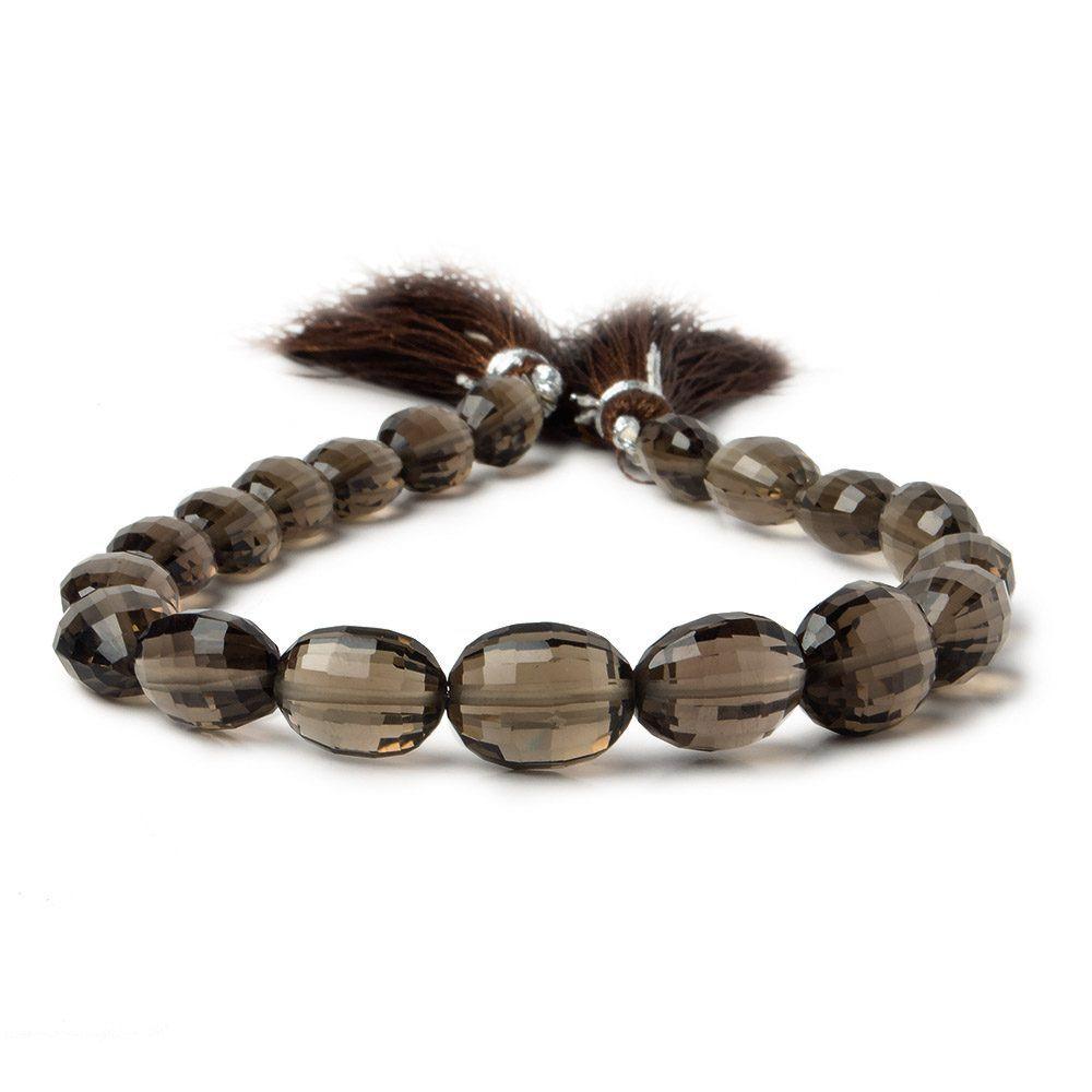 15x12mm Smoky Quartz Checkerboard Faceted Oval Beads 8 inch 14 pieces