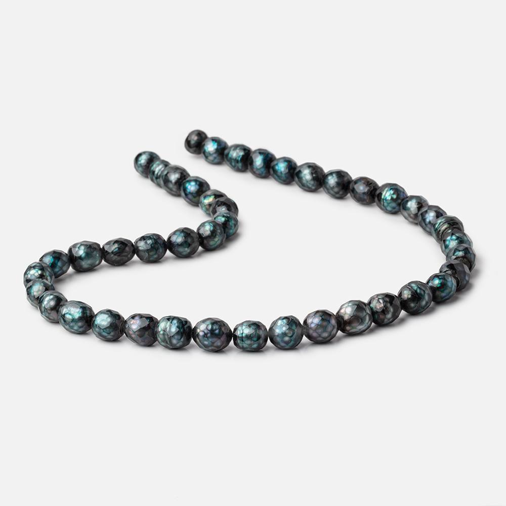 8.5x7.5-9.5x8mm Dark Teal Faceted Oval Freshwater Pearls 16 inch 36 pieces