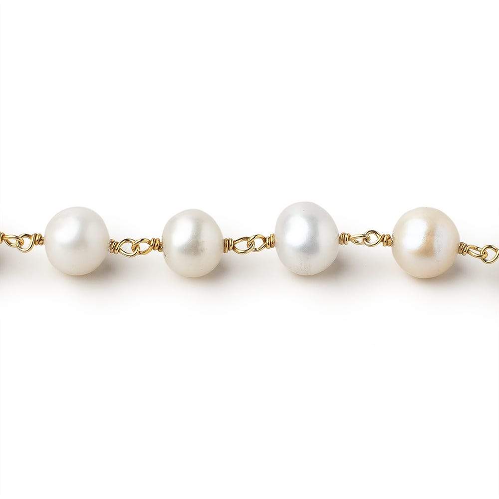 8.5x9-8x10mm White Off Round Pearls on Vermeil Chain by the Foot 20 pieces