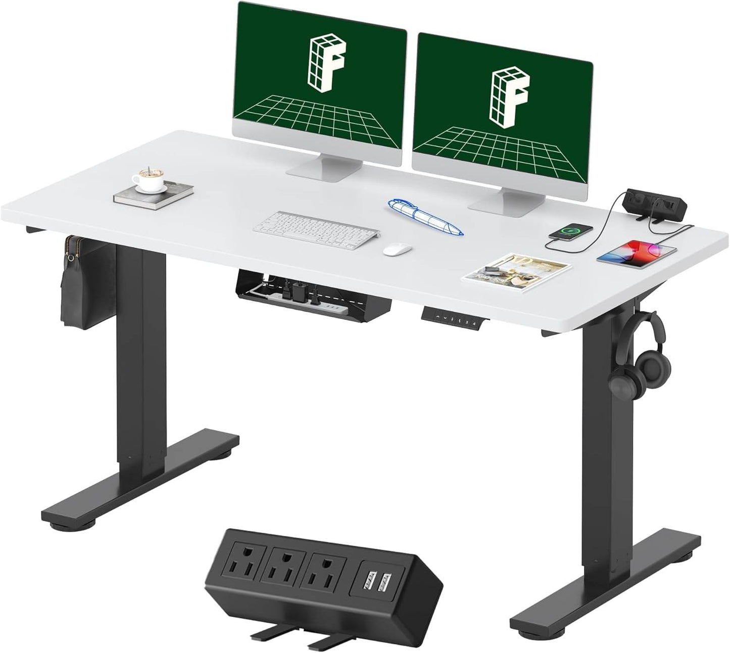 EN2 Height Adjustable Electric Standing Desk - 48"x30" with Clamp Power Strip & Cable Management (Gray Frame + Mahogany Top)