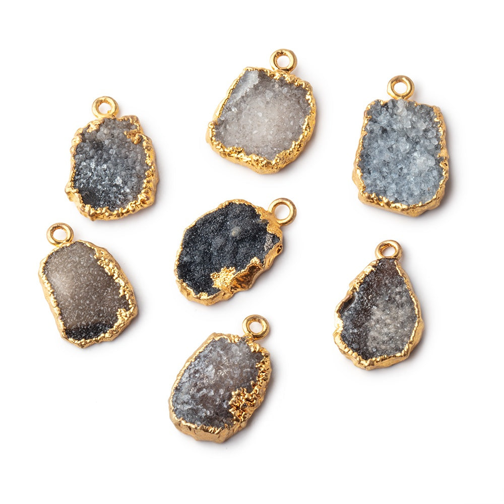 17x12mm Gold Leafed Dark Warm Grey Drusy Pendant 1 piece