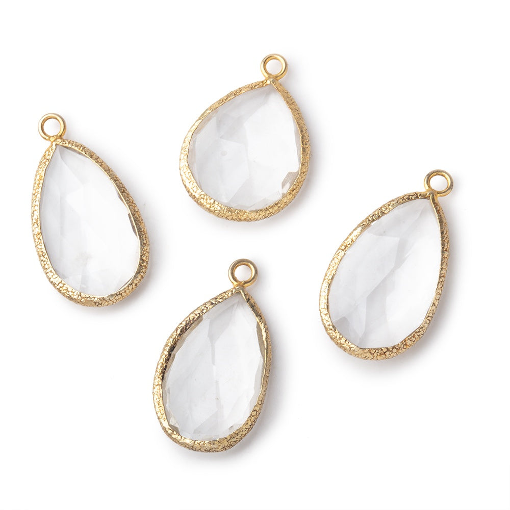20x13mm Textured Vermeil Bezeled Crystal Quartz Pear Pendant 1 piece