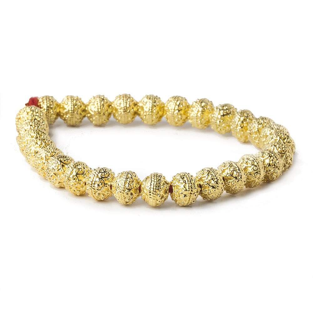 8mm 22kt Gold plated Copper Bead Round Persian Design 8 inch 28 pieces