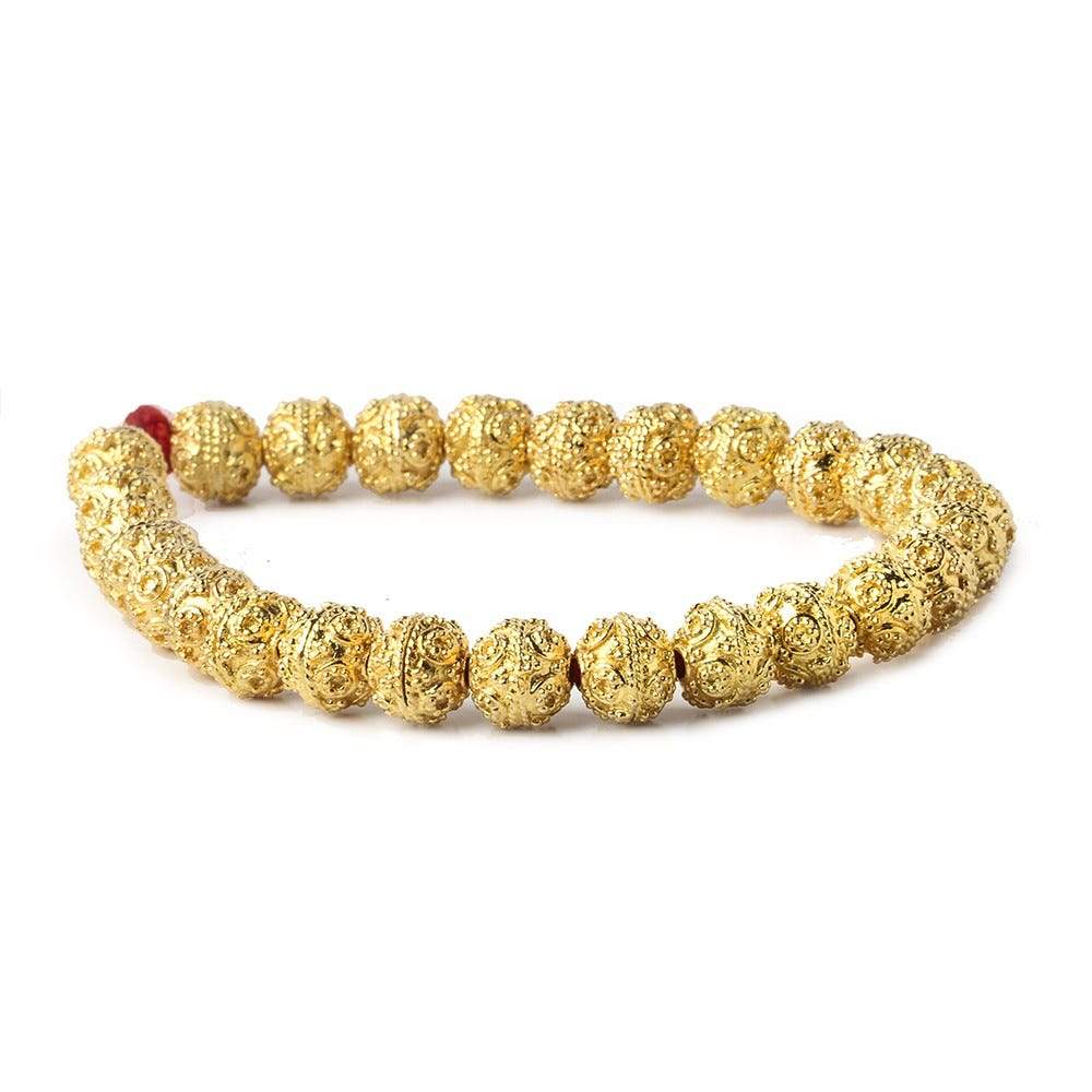 8mm 22kt Gold Plated Copper Bead Roval Miligrain Circles 8 inch 27 pieces