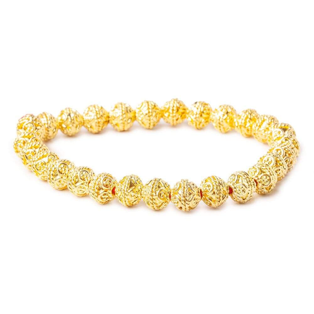 8mm 22kt Gold plated Copper Round Bali Beads 8 inch 27 beads
