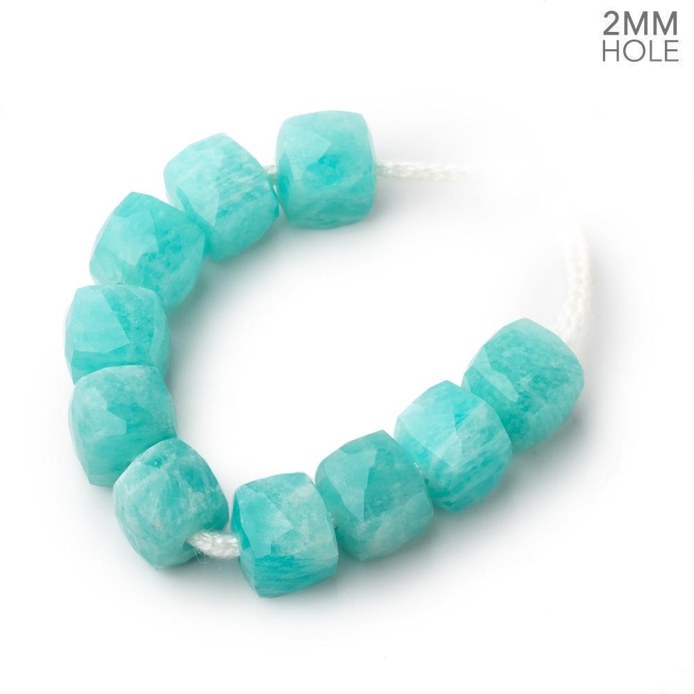 8mm Amazonite 2mm Large Hole Faceted Cube Beads Set of 10