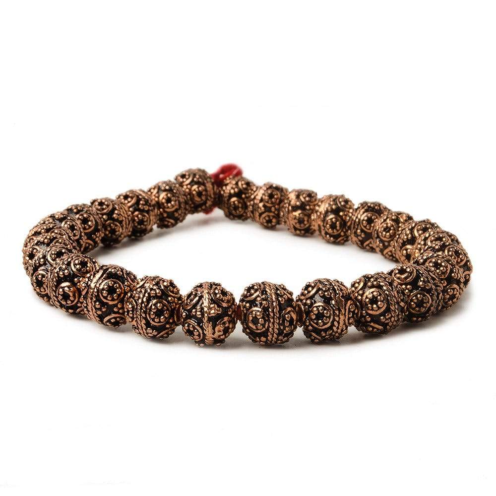 8mm Antiqued Copper Beads Roval Miligrain Circles 8 inch 28 pcs