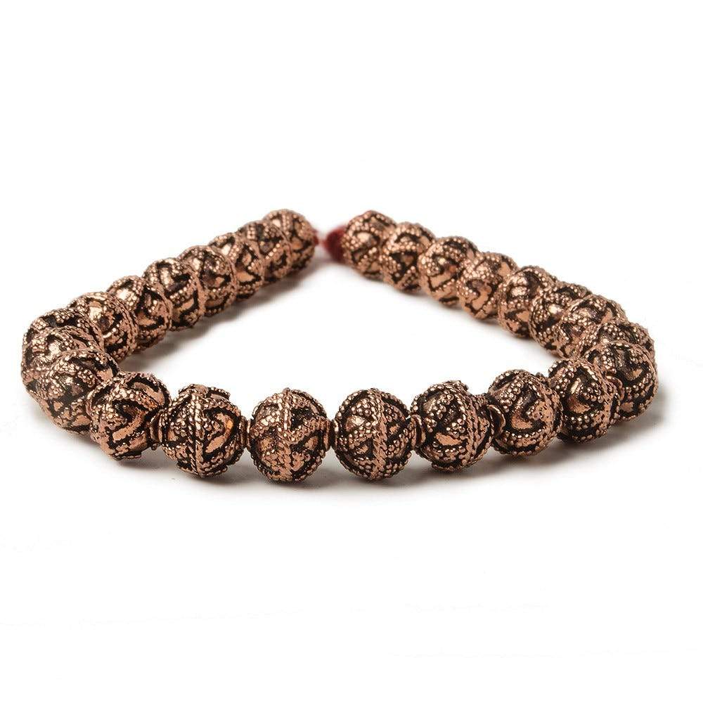 8mm Antiqued Copper Beads Roval Miligrain Triangle 8 inch 28 pcs