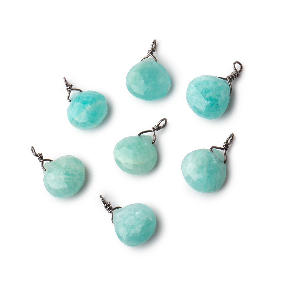 8mm Black Gold Wire Wrapped Amazonite Faceted Heart 1 Focal Pendant