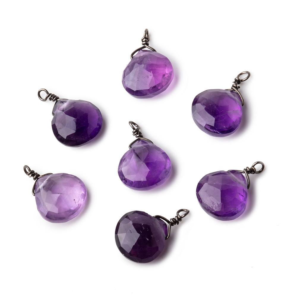 8mm Black Gold Wire Wrapped Amethyst Faceted Heart 1 Focal Pendant