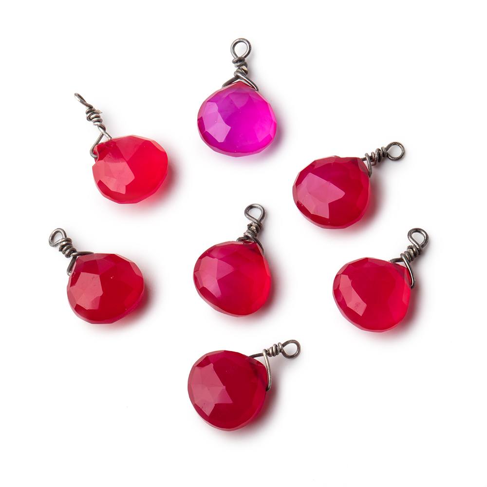 8mm Black Gold Wire Wrapped Berry Pink Chalcedony Faceted Heart 1 Focal Pendant