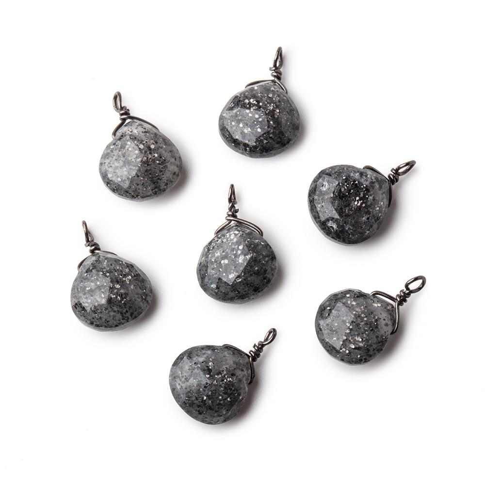 8mm Black Gold Wire Wrapped Celestial Quartz Faceted Heart 1 Focal Pendant