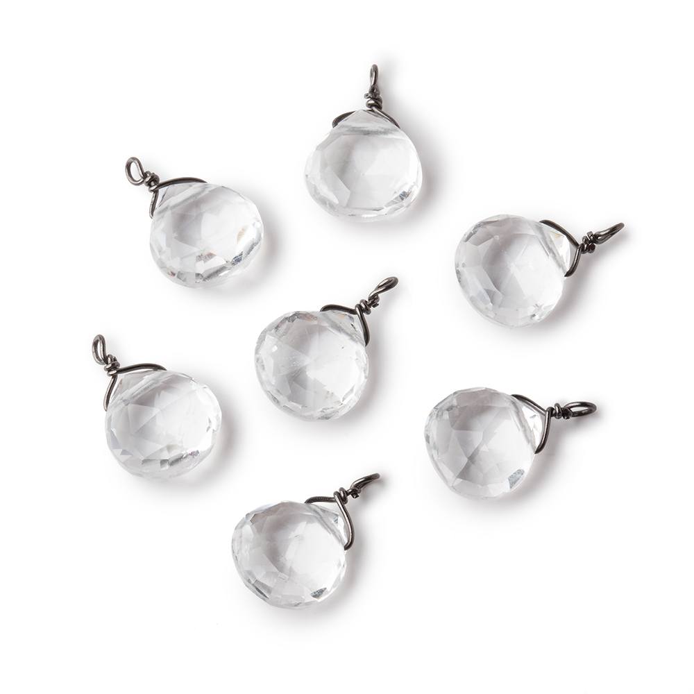 8mm Black Gold Wire Wrapped Crystal Quartz Faceted Heart 1 Focal Pendant