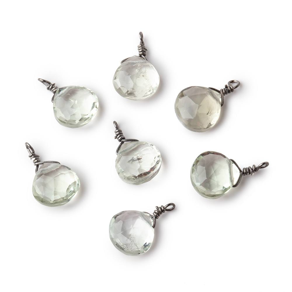 8mm Black Gold Wire Wrapped Green Amethyst Faceted Heart 1 Focal Pendant