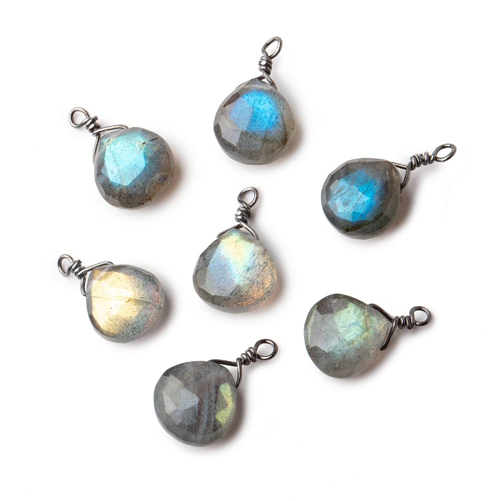 8mm Black Gold Wire Wrapped Labradorite Faceted Heart 1 Focal Pendant