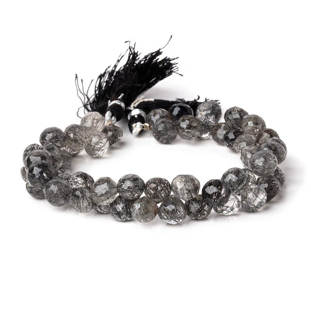 8mm Black Tourmalinated Quartz Faceted Candy Kiss Beads 8 inch 51 pieces AA