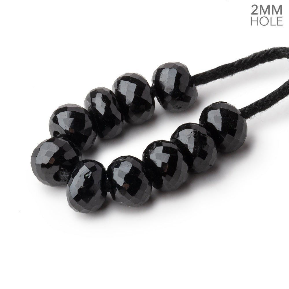8mm Black Tourmaline 2mm Large Hole Faceted Rondelle Beads Set of 10