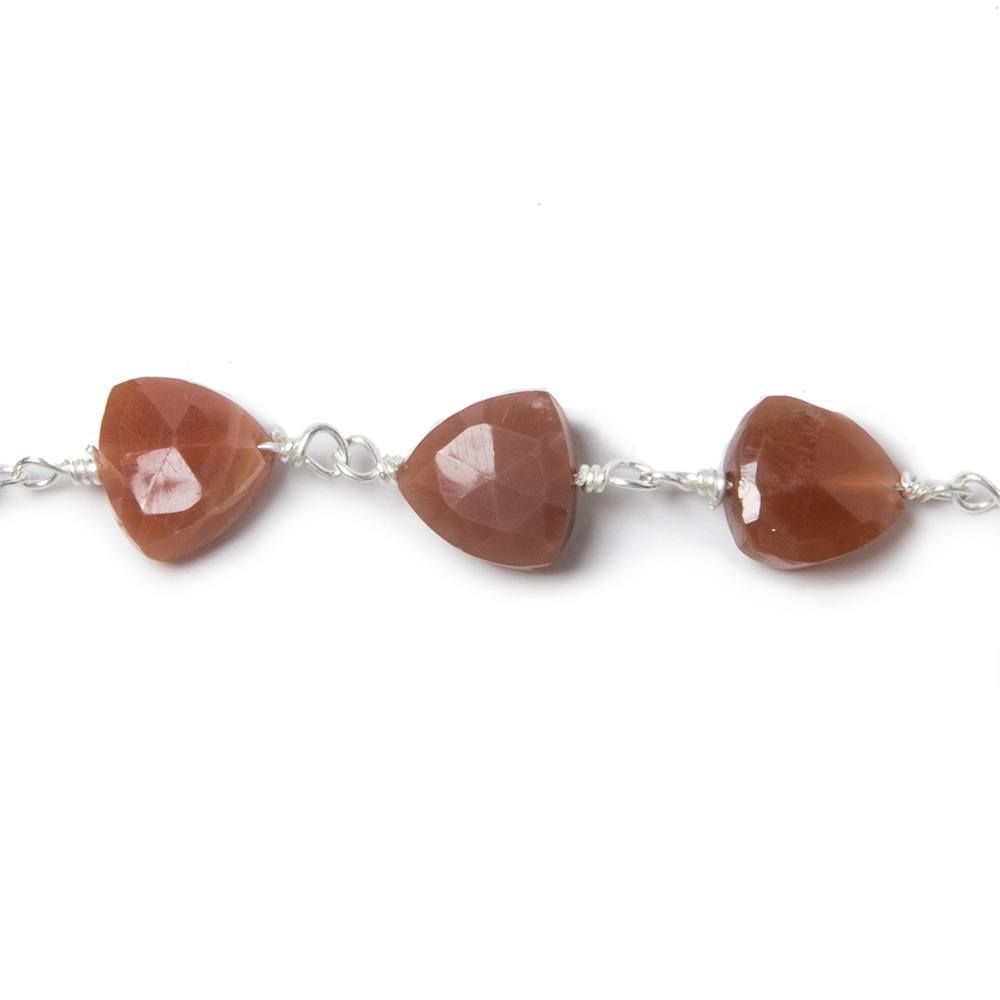 8mm Burnt Orange Moonstone triangle Silver plated Chain by the foot 22pcs