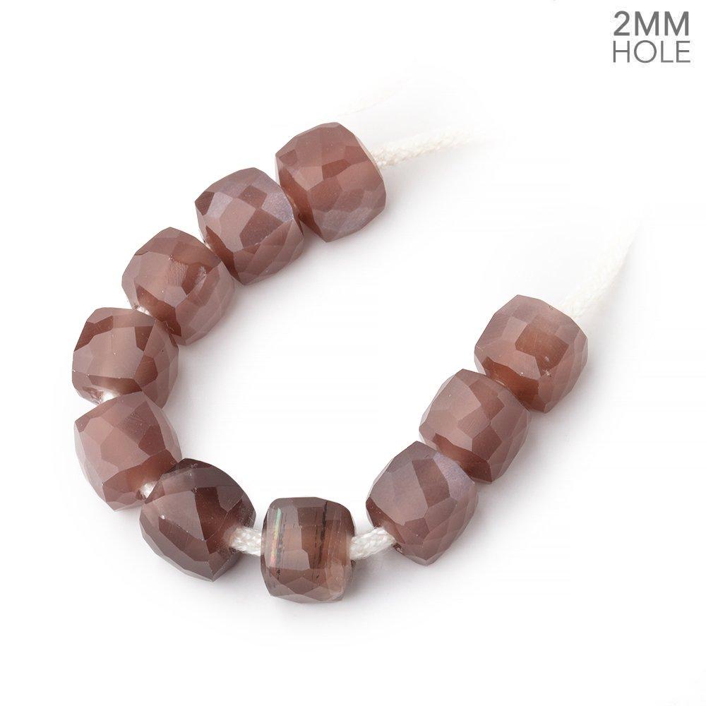 8mm Chocolate Moonstone 2mm Large Hole Faceted Cube Beads Set of 10