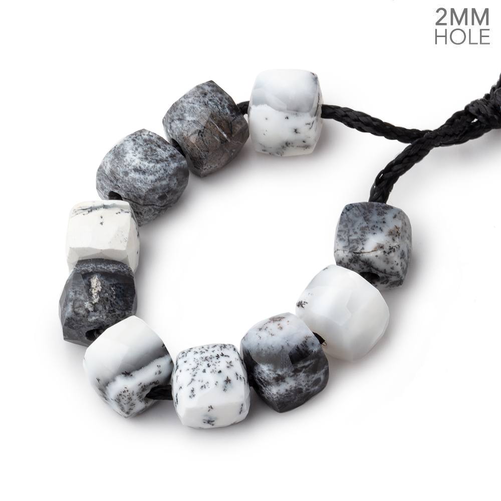 8mm Dendritic Opal 2mm Large Hole Faceted Cube Beads Set of 10