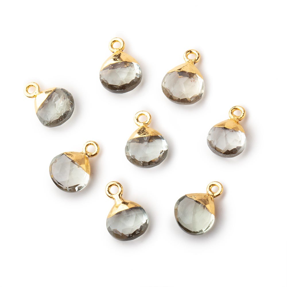 8mm Gold Leafed Green Amethyst faceted heart 1 focal bead