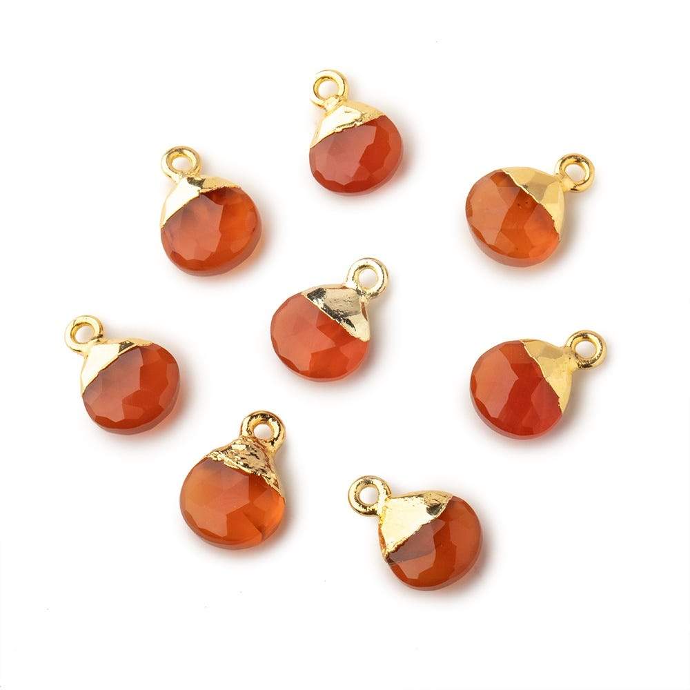 8mm Gold Leafed Orange Chalcedony faceted heart 1 focal bead