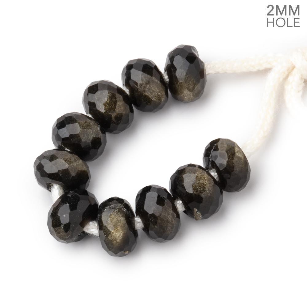 8mm Golden Sheen Obsidian 2mm Large Hole Faceted Rondelle Beads Set of 10