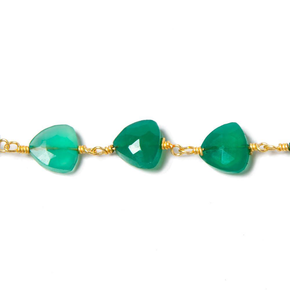 8mm Green Onyx triangle Gold plated Chain by the foot 22pcs