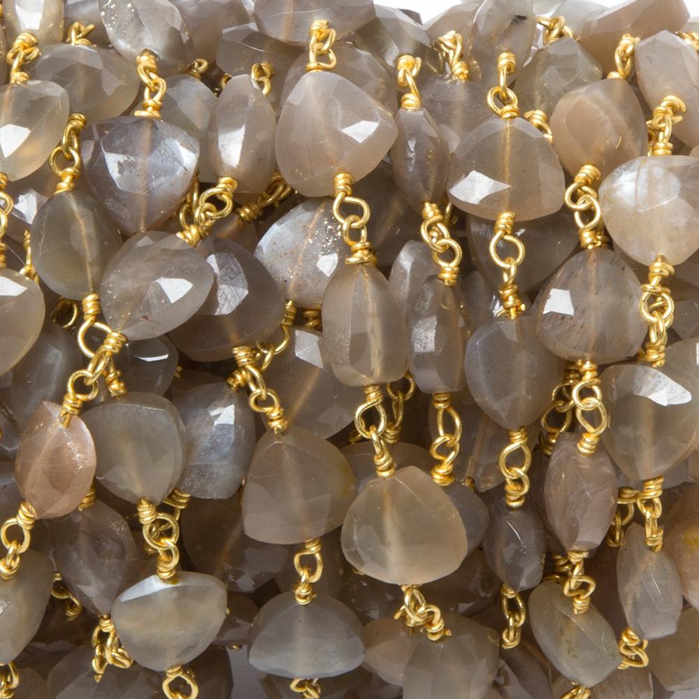 8mm Greige Moonstone triangle Gold plated Chain by the foot 22pcs