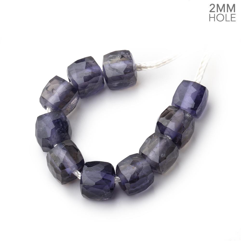 8mm Iolite 2mm Large Hole Faceted Cube Beads Set of 10