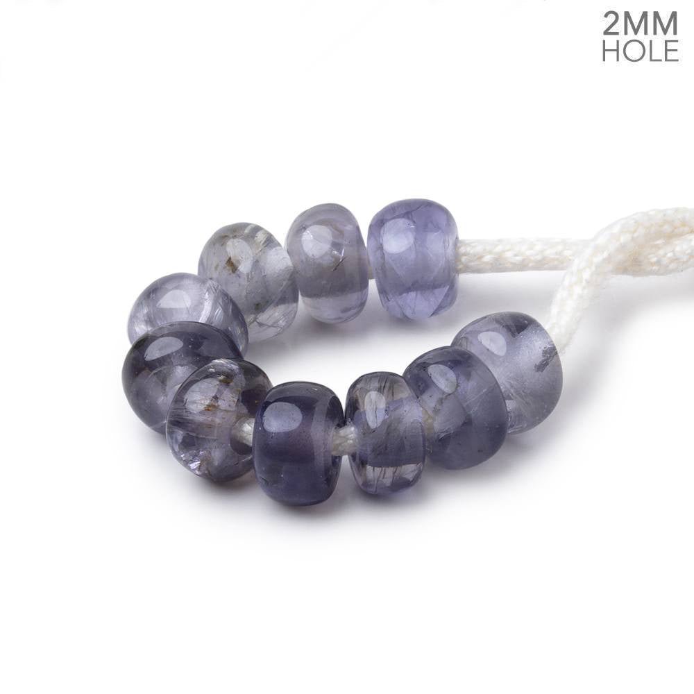 8mm Iolite 2mm Large Hole Plain Rondelle Set of 10