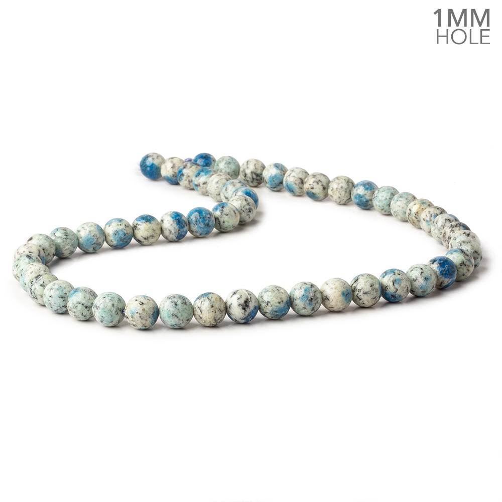 8mm K2 Azurite Granite "K2 Jasper" plain round beads 16 inch 50 beads AA 1mm large hole