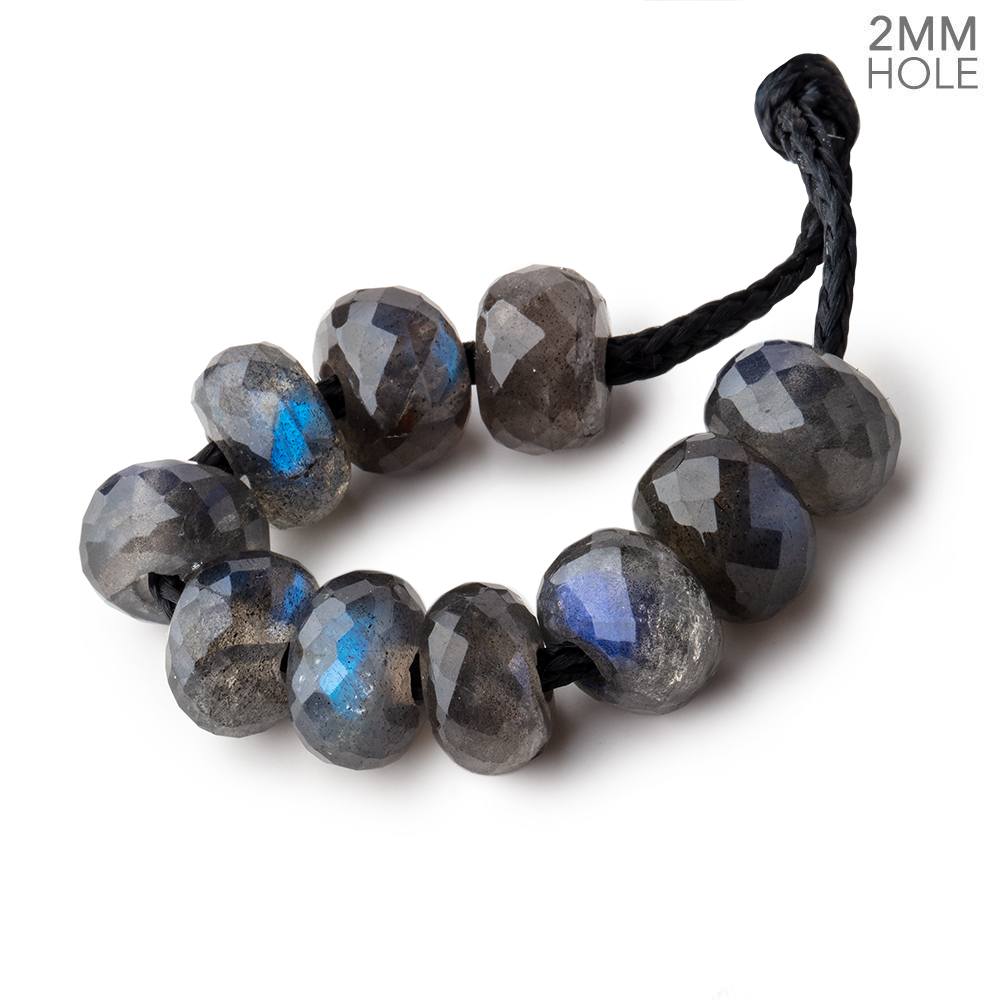 8mm Labradorite 2mm Large Hole Faceted Rondelle Bead Set of 10