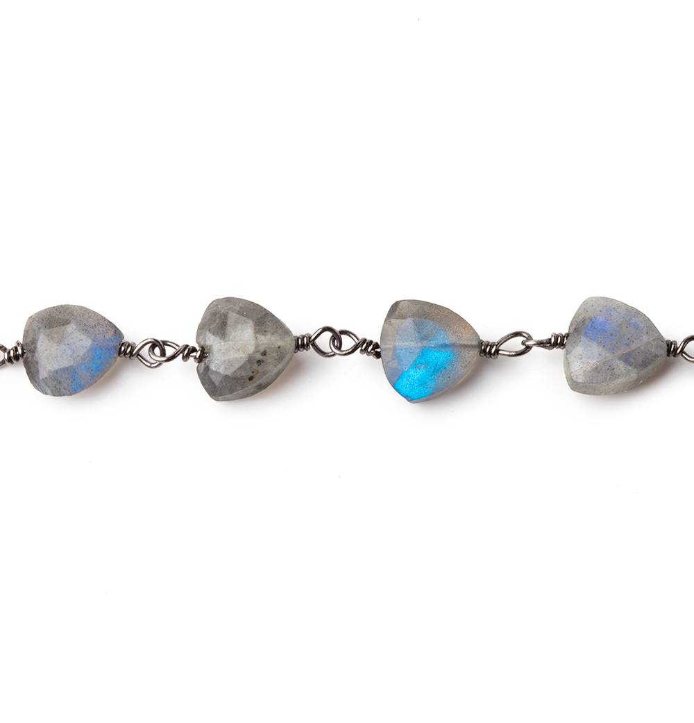 8mm Labradorite triangle Black Gold plated Chain by the foot 22 pieces