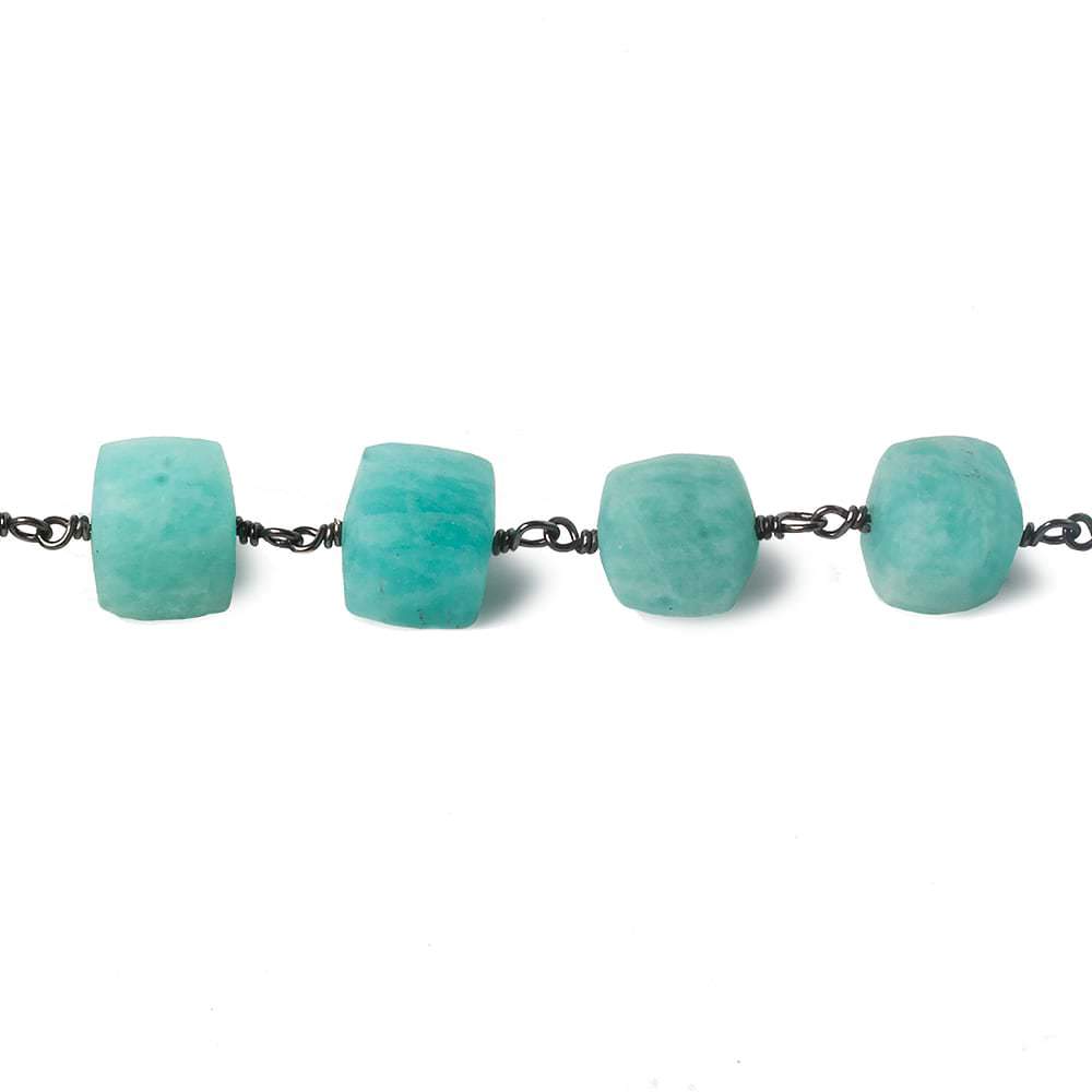 8mm Matte Amazonite cube Black Gold over .925 Silver Chain by the foot 21 beads