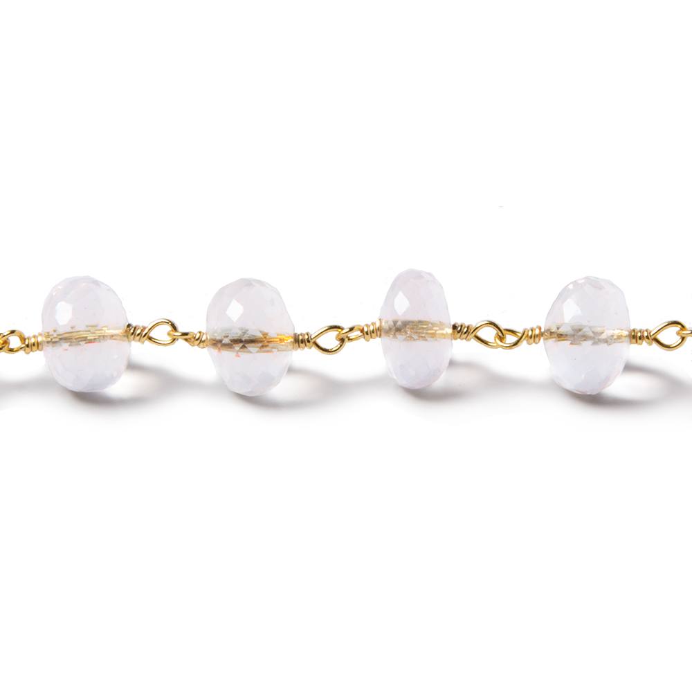 8mm Milky Crystal Quartz rondelle Vermeil Chain by foot 30 pieces