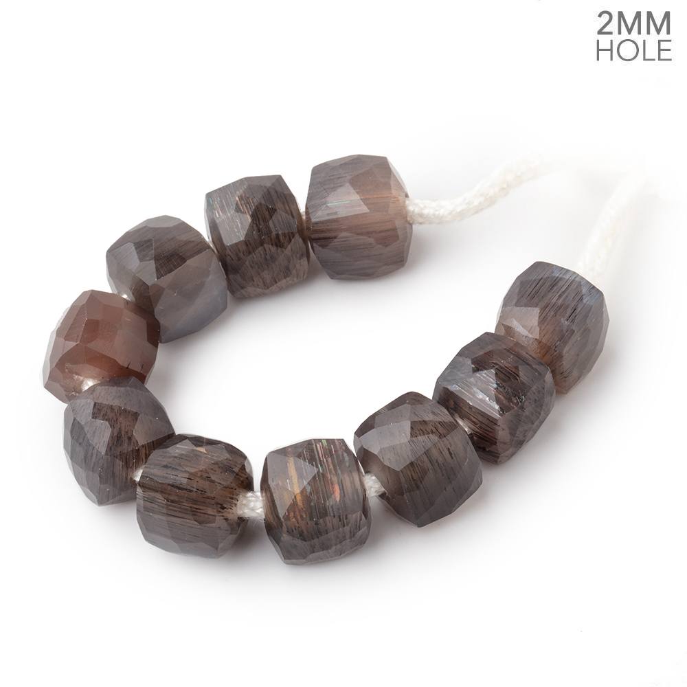 8mm Moonstone 2mm Large Hole Faceted Cube Beads Set of 10
