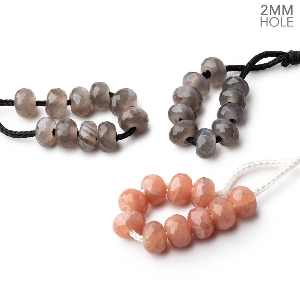 8mm Moonstone 2mm Large Hole Faceted Rondelle Beads Set 3 Strands