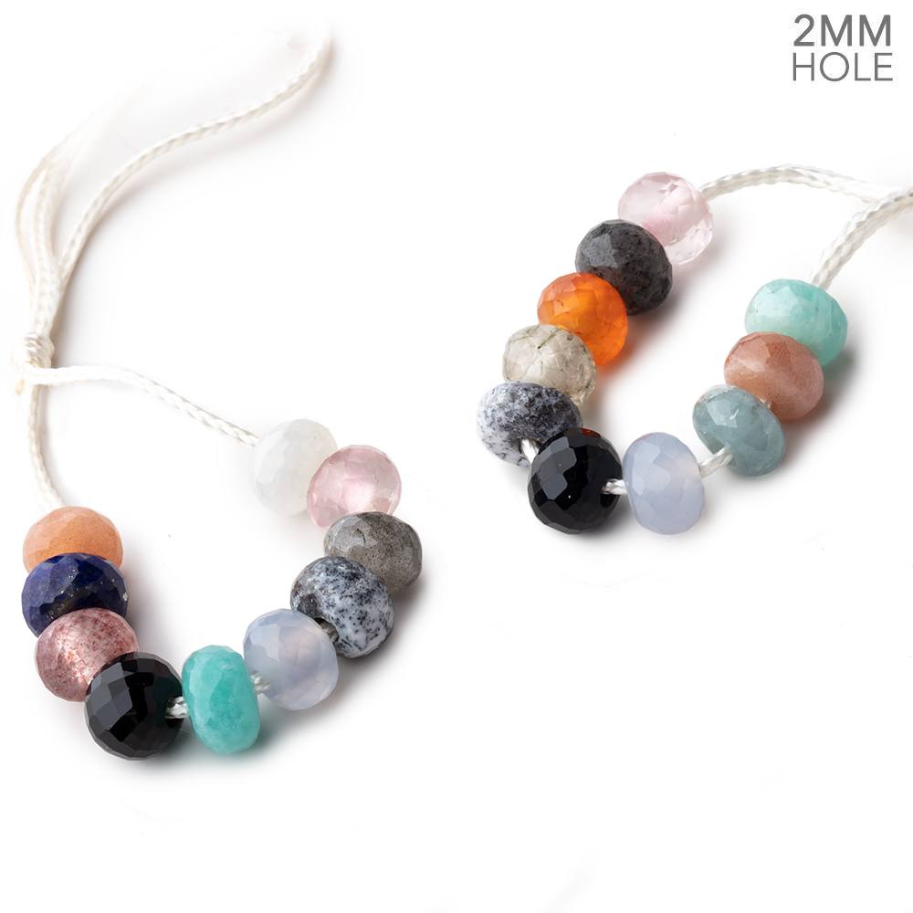 8mm Multi Gemstone 2mm Large Hole Faceted Rondelle Bead Set of 10