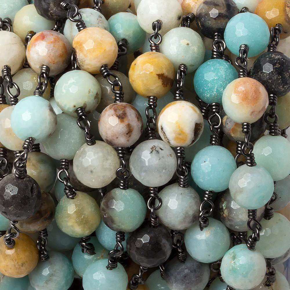 8mm MultiColor Amazonite faceted round Black Gold chain by the foot 23 pcs