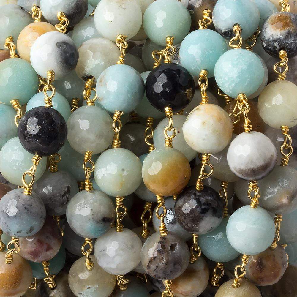 8mm MultiColor Amazonite faceted round Gold Chain by the foot 21 beads