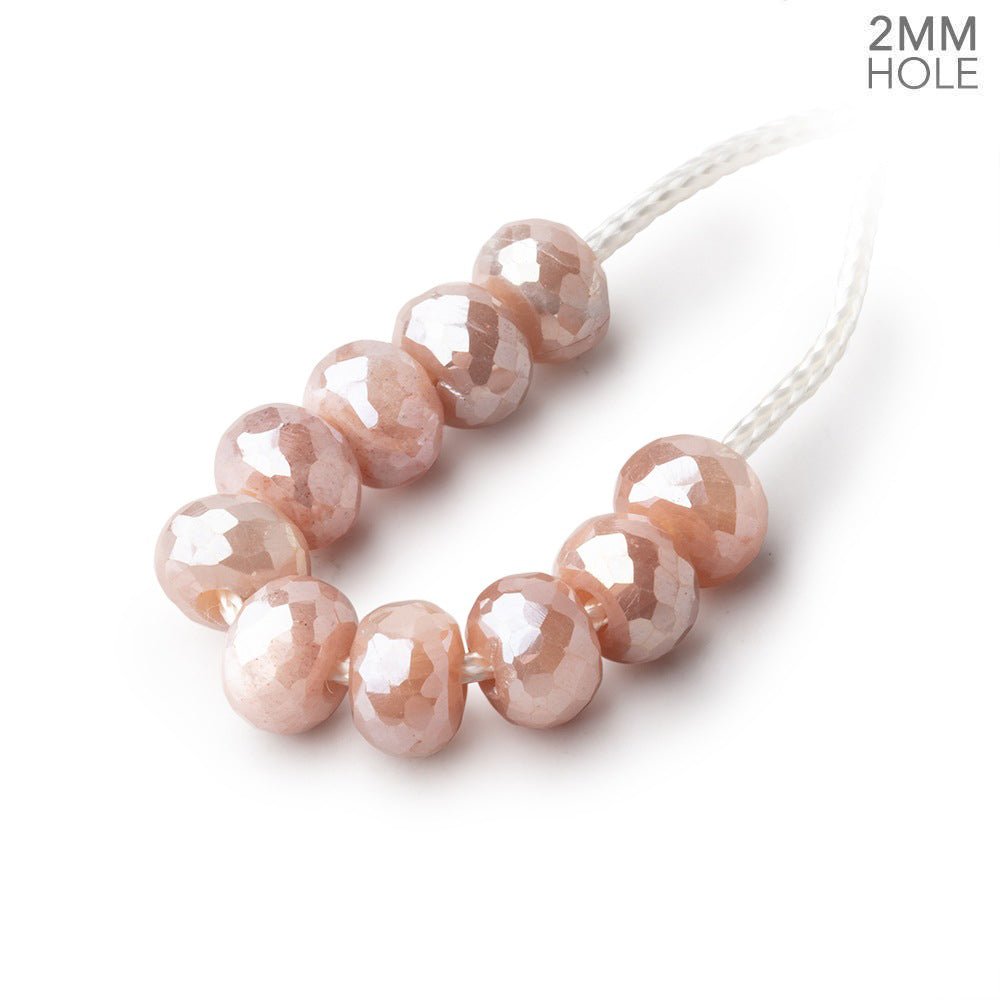 8mm Mystic Peach Moonstone 2mm Large Hole Faceted Rondelle Set of 10 Beads